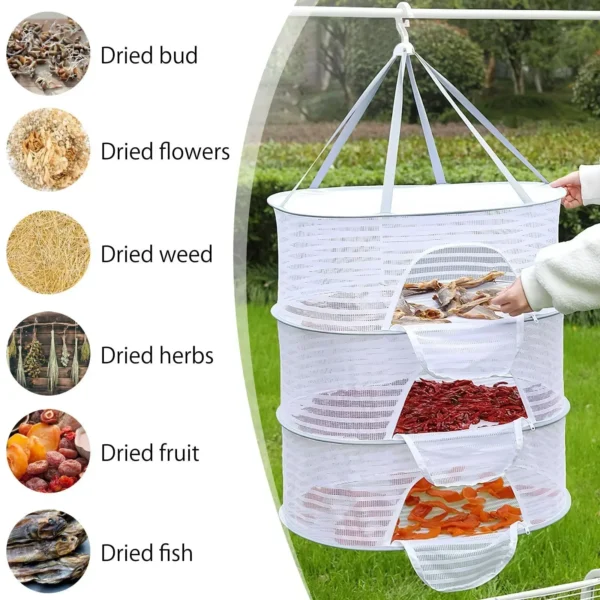 Red de secado colgante multicapa plegable portátil multifuncional para productos secos, ropa de hierbas, frutas y verduras, poliéster no tóxico - Imagen 5