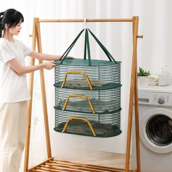 Red de secado colgante multicapa plegable portátil multifuncional para productos secos, ropa de hierbas, frutas y verduras, poliéster no tóxico - Imagen 2